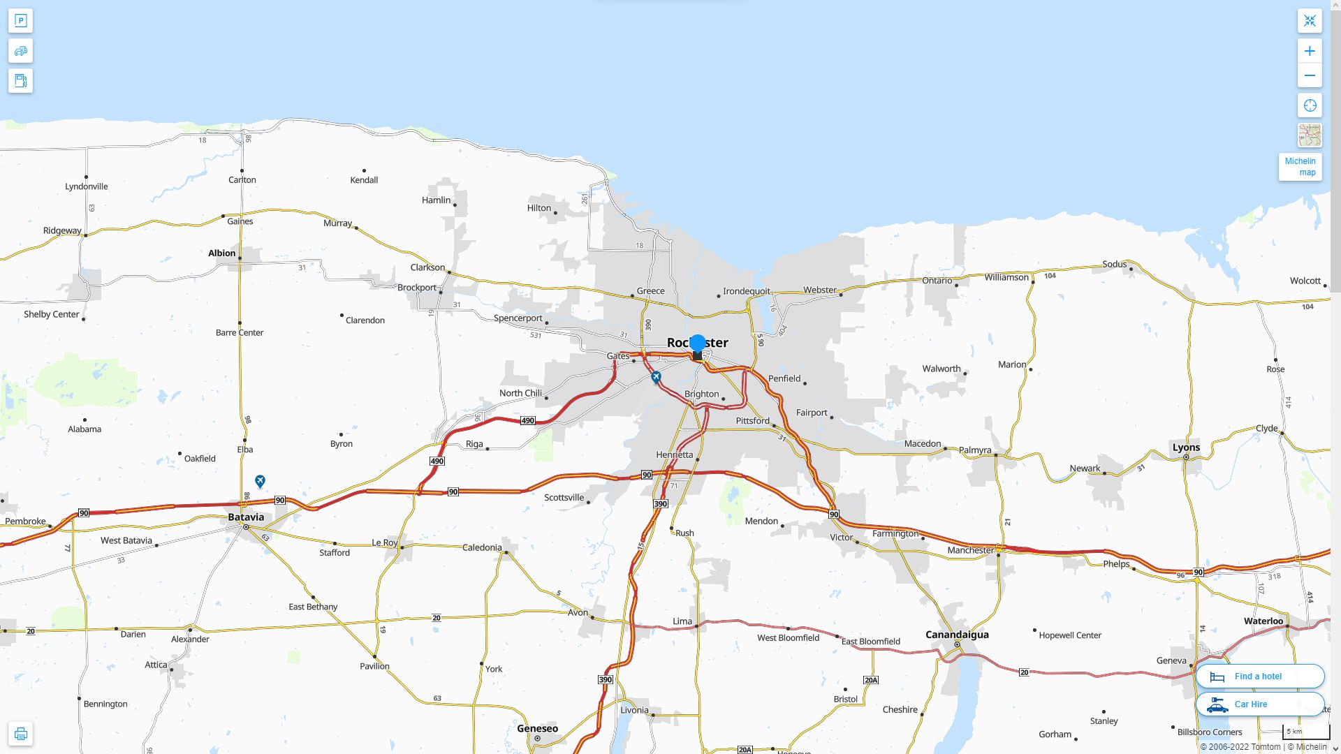 Rochester New York Highway and Road Map